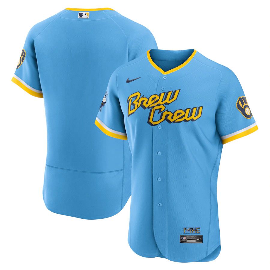 Custom Men Milwaukee Brewers Blank Nike Powder Blue 2022 City Connect Authentic Team MLB Jersey->customized mlb jersey->Custom Jersey